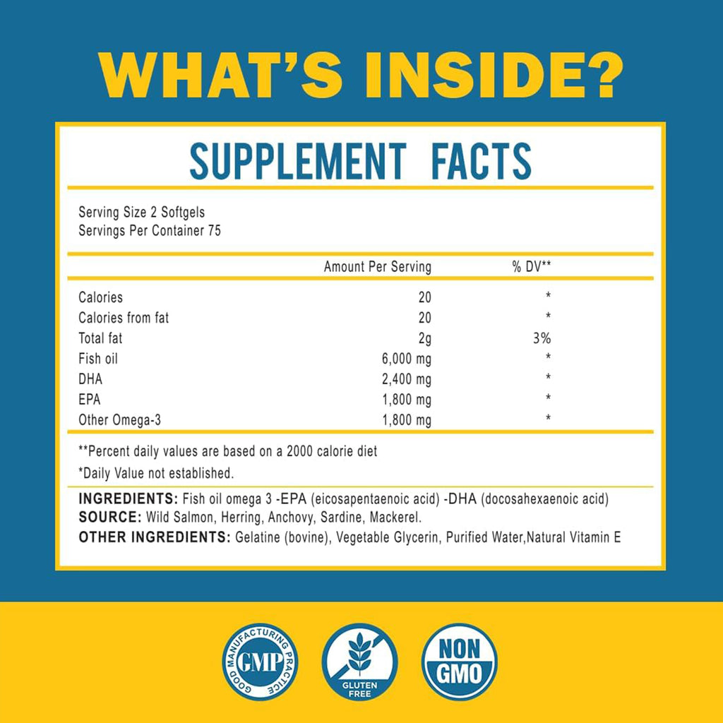 Omega 3 Fish Oil with Maximum EPA DHA - Supports Brain, Liver, Heart & Immunity - Made in The USA - 150 Softgels