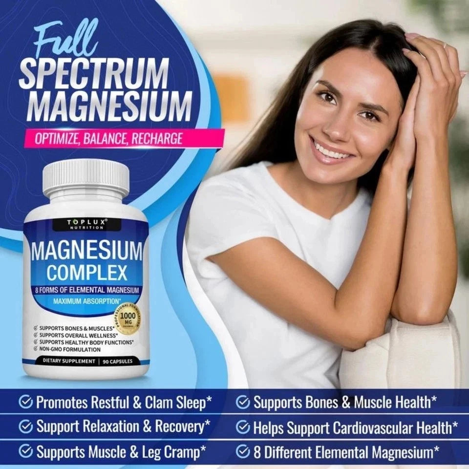 Toplux Magnesium Complex 8 Essential Magnesium Supplement 1000mg 90 Capsules